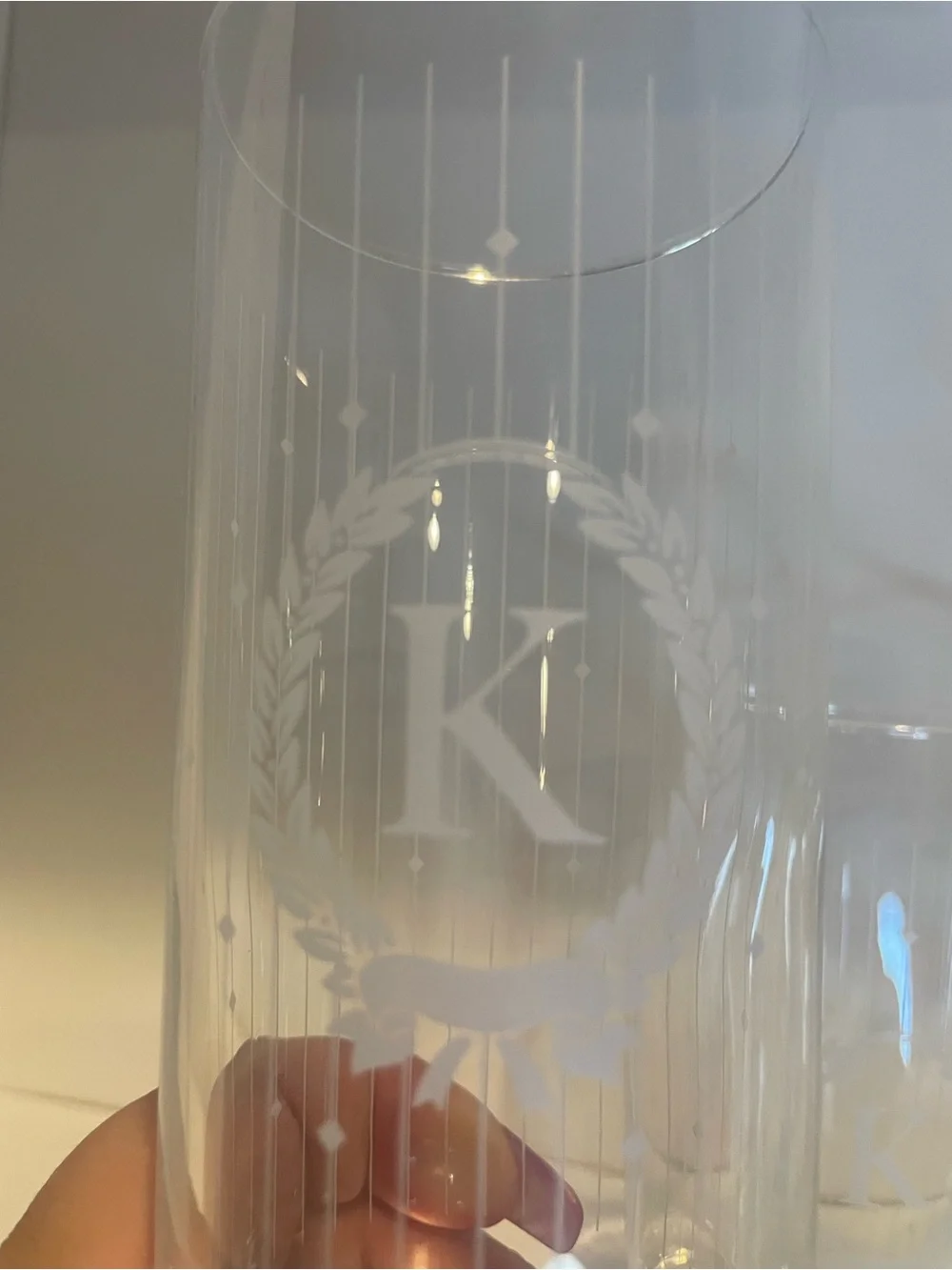 ‘K’ Monogrammed, Classic Clear Etched Highball Glasses - Set of Tall Tumblers,